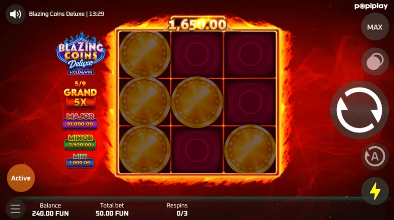 Blazing Coins Deluxe ponovno okretanje zaslona igre